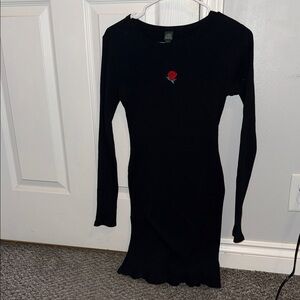 Wild Fable Black Dress with Red Rose Detail